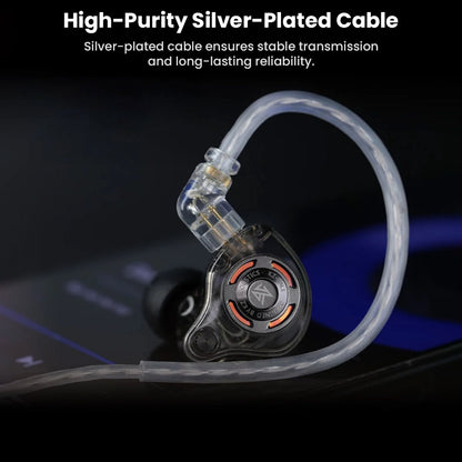 High-purity silver-plated cable on KZ - Gale Gaming IEMs ensures stable signal transmission and long-lasting durability.