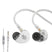 KiwiEars Belle 10mm Dynamic Driver IEM in silver with transparent cable and 3.5mm jack, designed for high-fidelity in-ear audio performance.