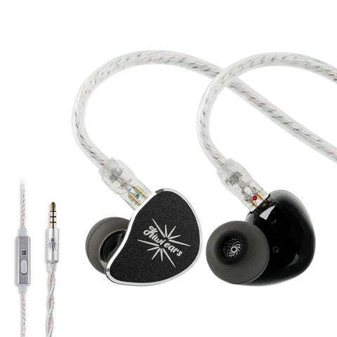 Black KiwiEars Belle IEM with 3.5mm cable and mic, combining stylish design with premium sound for everyday audio use.