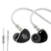 Black KiwiEars Belle IEM with 3.5mm cable and mic, combining stylish design with premium sound for everyday audio use.