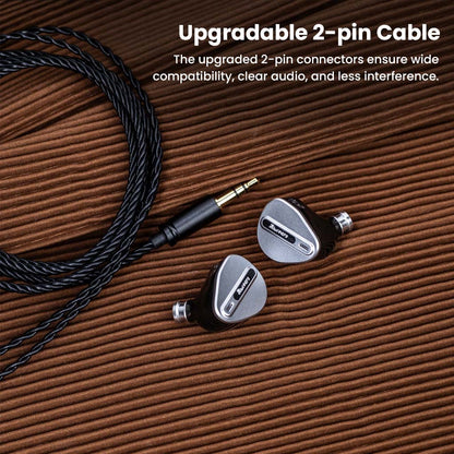 Kiwi Ears Airoso IEM with upgradable 2-pin cable offers wide compatibility, reduced interference, and clear audio signal transmission.