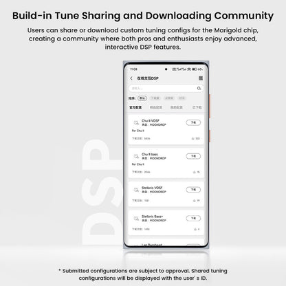 MOONDROP Marigold IEM allows users to share and download custom tuning profiles through an interactive DSP community.