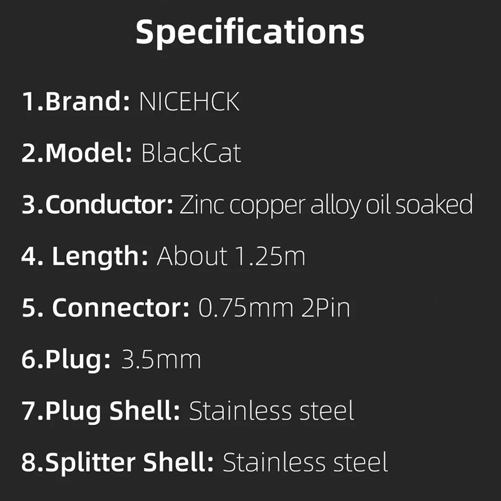 NiceHCK BlackCat 3.5 0.75mm upgrade cable specs
