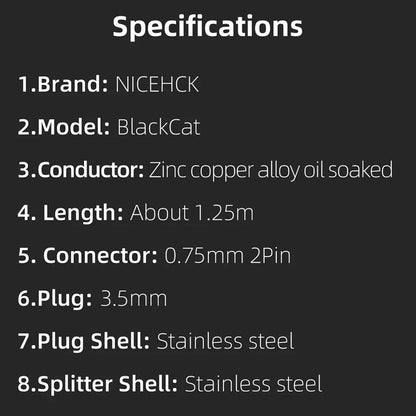 NiceHCK BlackCat 3.5 0.75mm upgrade cable specs
