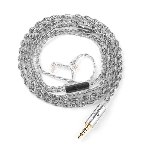 OKZ - T7 Premium 4-Core Upgrade Cable for IEM with silver-plated oxygen-free copper strands and 3.5mm plug for enhanced audio clarity.