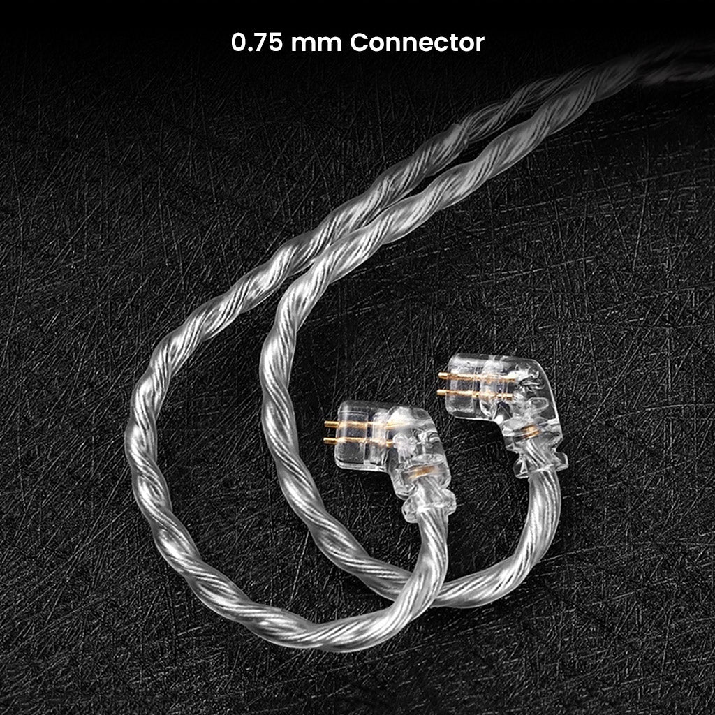 0.75 mm 2-pin connectors on OKZ - T7 Premium 4-Core Upgrade Cable for IEM ensure secure and reliable connection to compatible in-ear monitors.