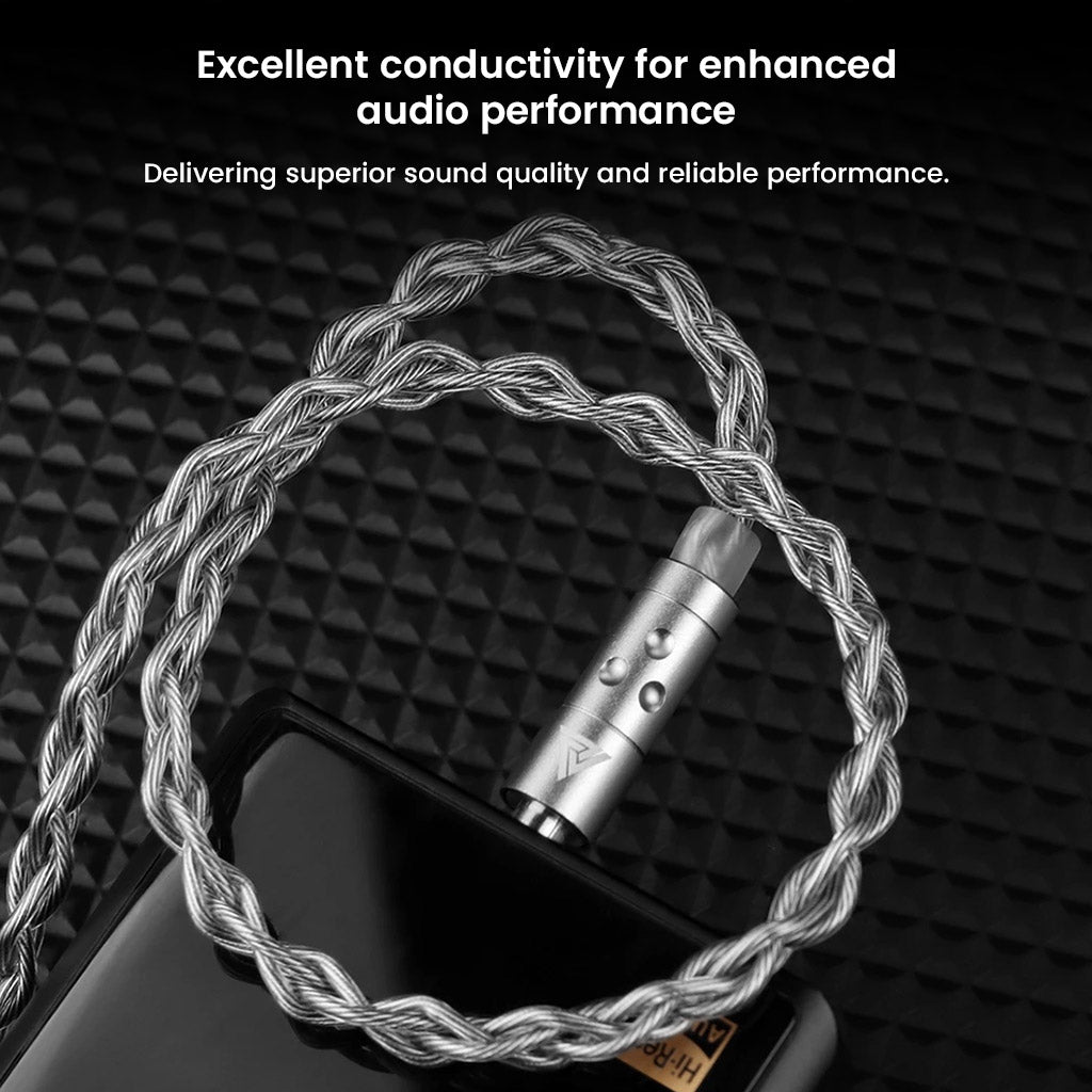 OKZ - T7 Premium 4-Core Upgrade Cable plugged into audio device, showcasing excellent conductivity and enhanced audio performance.