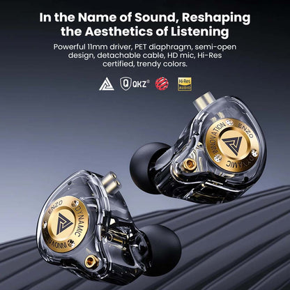 QKZ Enzo Pro IEM with 11mm driver, semi-open design, and Hi-Res certification, designed for premium listening experience.