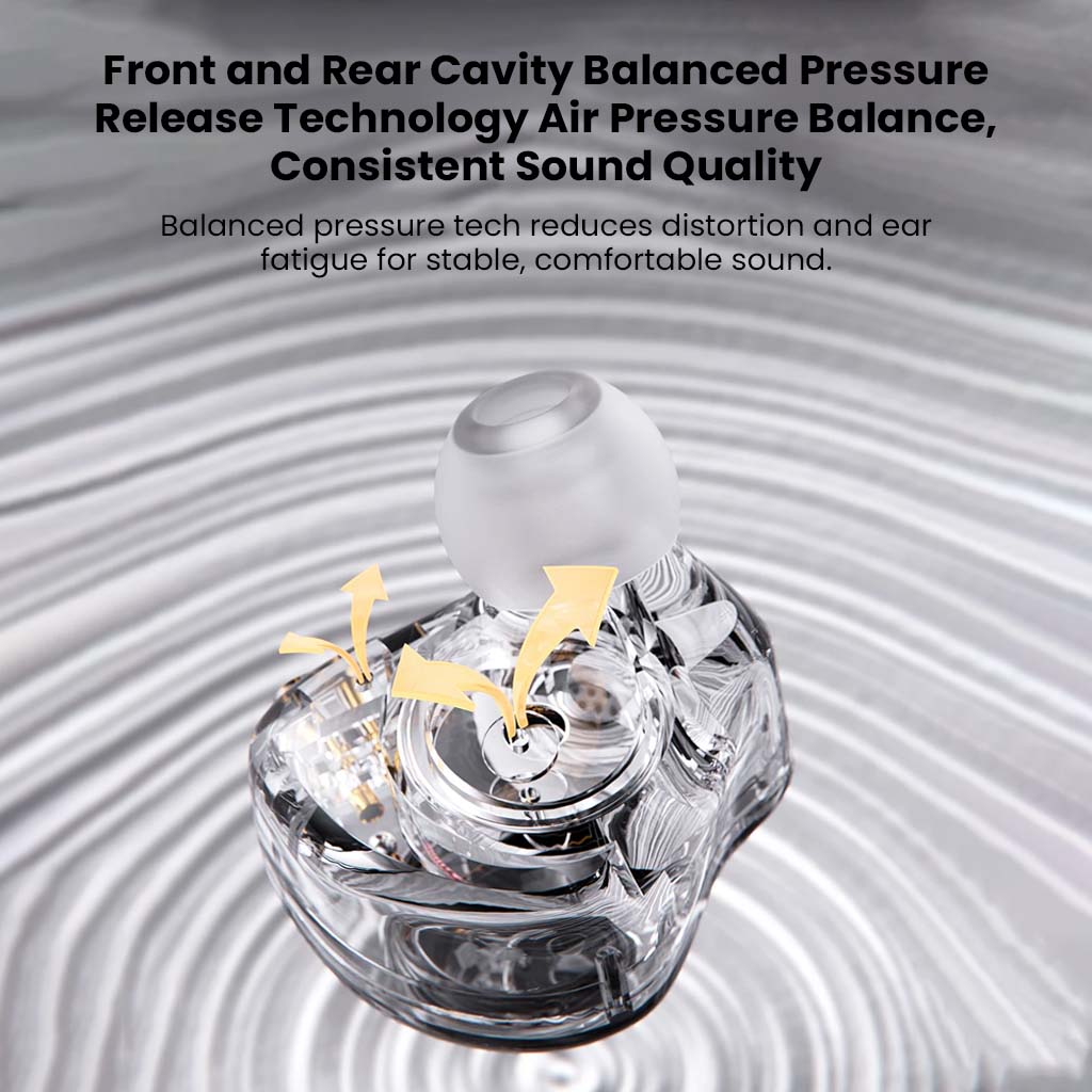QKZ Enzo Pro IEM with front and rear cavity pressure balance for reduced distortion and comfortable sound delivery.