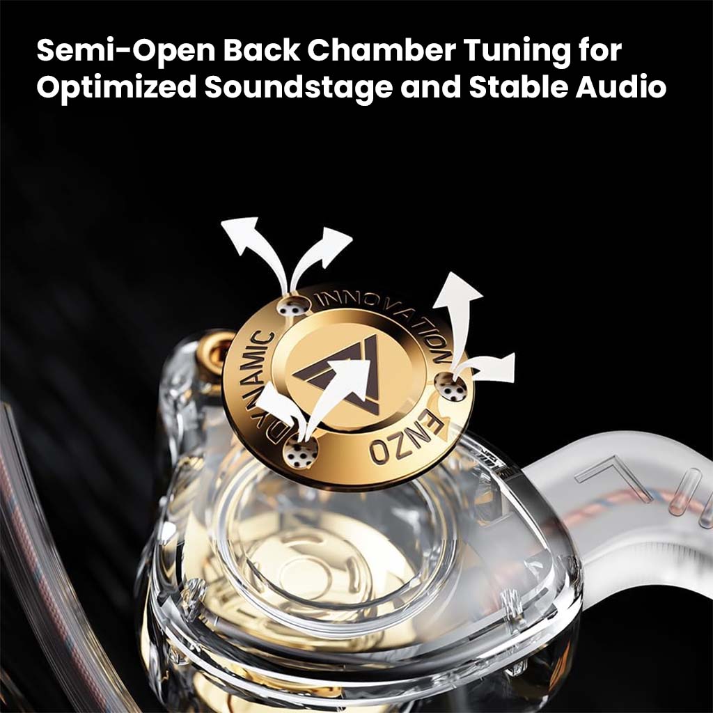 Semi-open back chamber tuning in QKZ-ENZO IEM enhances soundstage and provides stable audio output for immersive listening experiences.