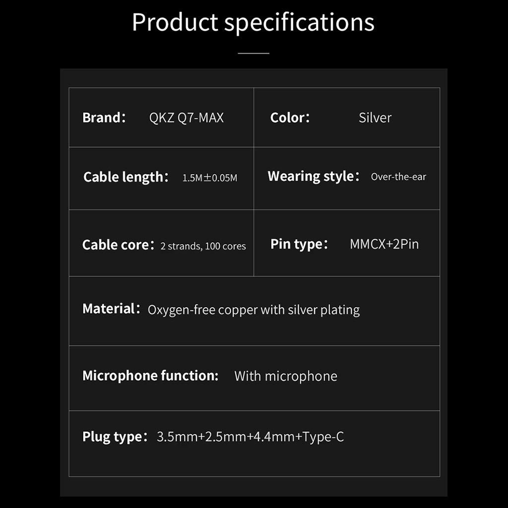 Concept Kart QKZ Q7 Max Upgrade Cable For IEM Specification