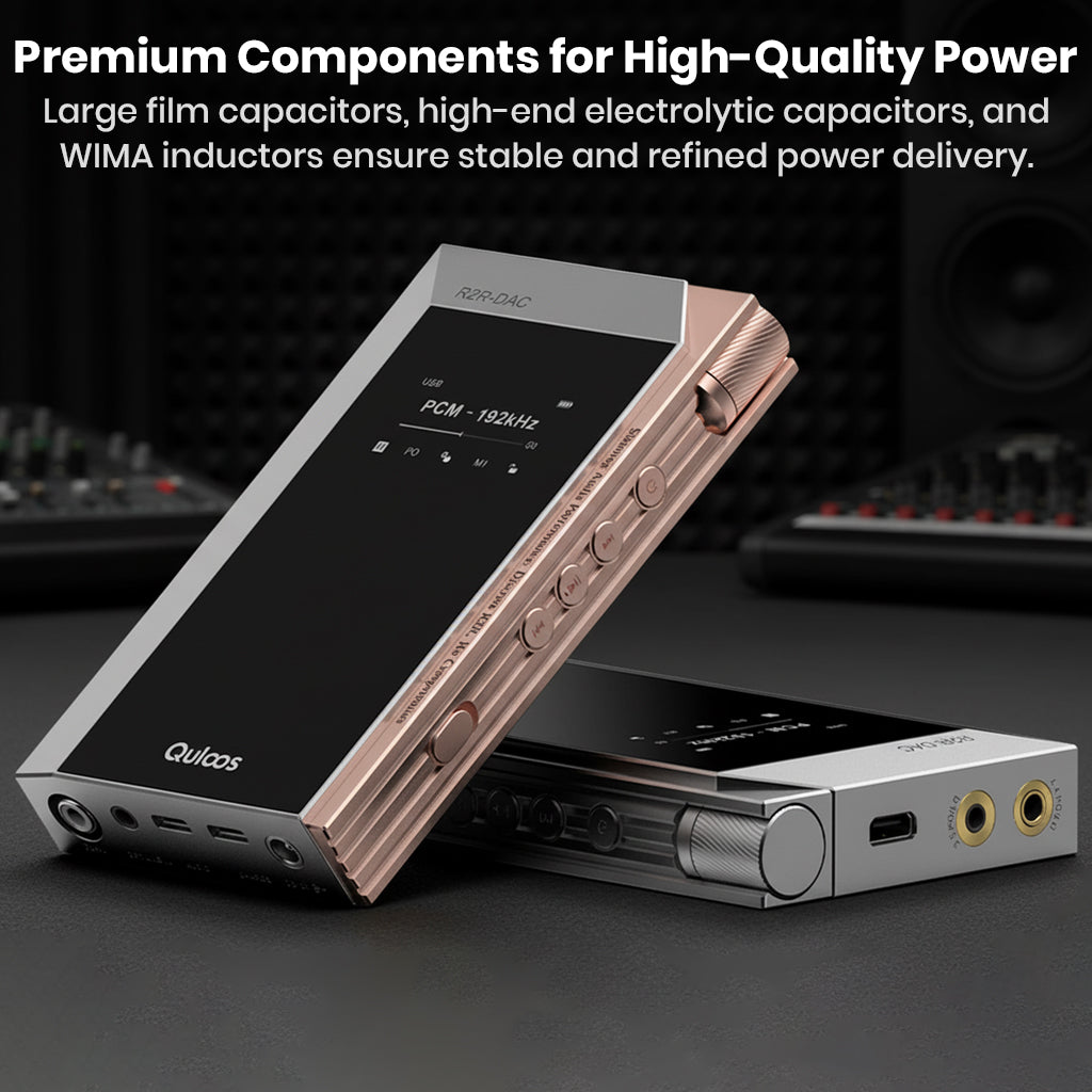 QULOOS - MUB5 Portable DAC/AMP with premium capacitors and WIMA inductors for high-quality, stable power delivery.