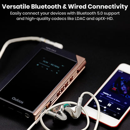 QULOOS - MUB5 Portable DAC/AMP with Bluetooth 5.0 and wired connectivity supporting LDAC and aptX-HD for high-quality streaming.
