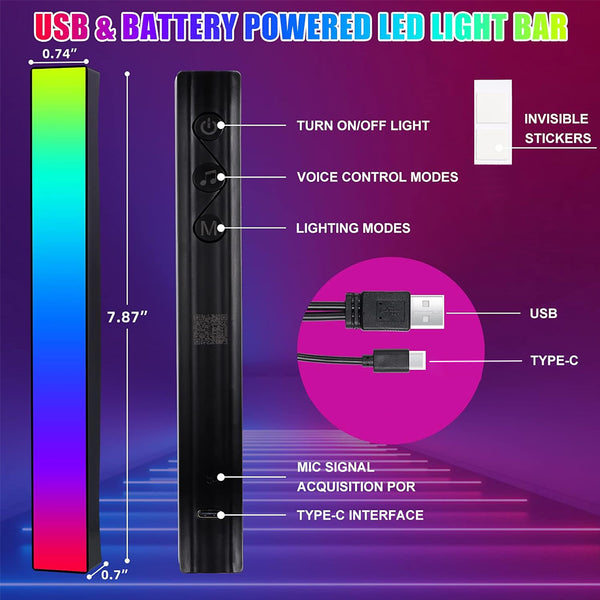 TECPHILE - RGBIC Rhythm Light Bar LED Light with Music Sync - 7