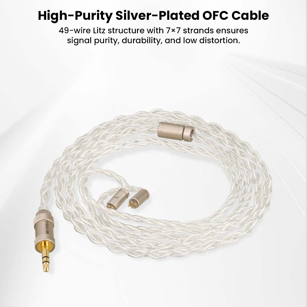 High-purity silver-plated OFC cable with 49-wire Litz structure in SIVGA Que UTG IEM ensures signal purity and low distortion.