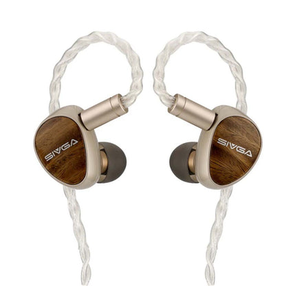 SIVGA Que UTG 10mm Dynamic Driver IEM with green sandalwood faceplates and braided silver cable for premium audio performance and style.