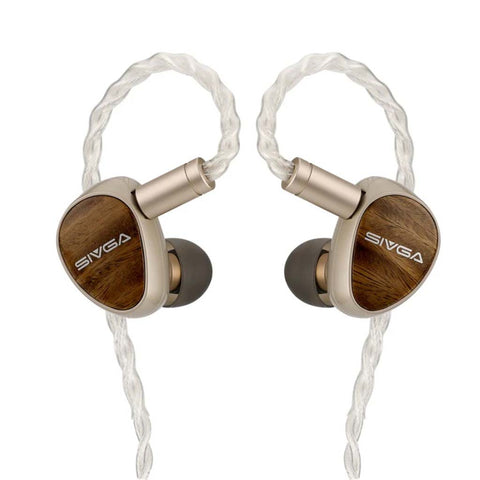 SIVGA Que UTG 10mm Dynamic Driver IEM with green sandalwood faceplates and braided silver cable for premium audio performance and style.