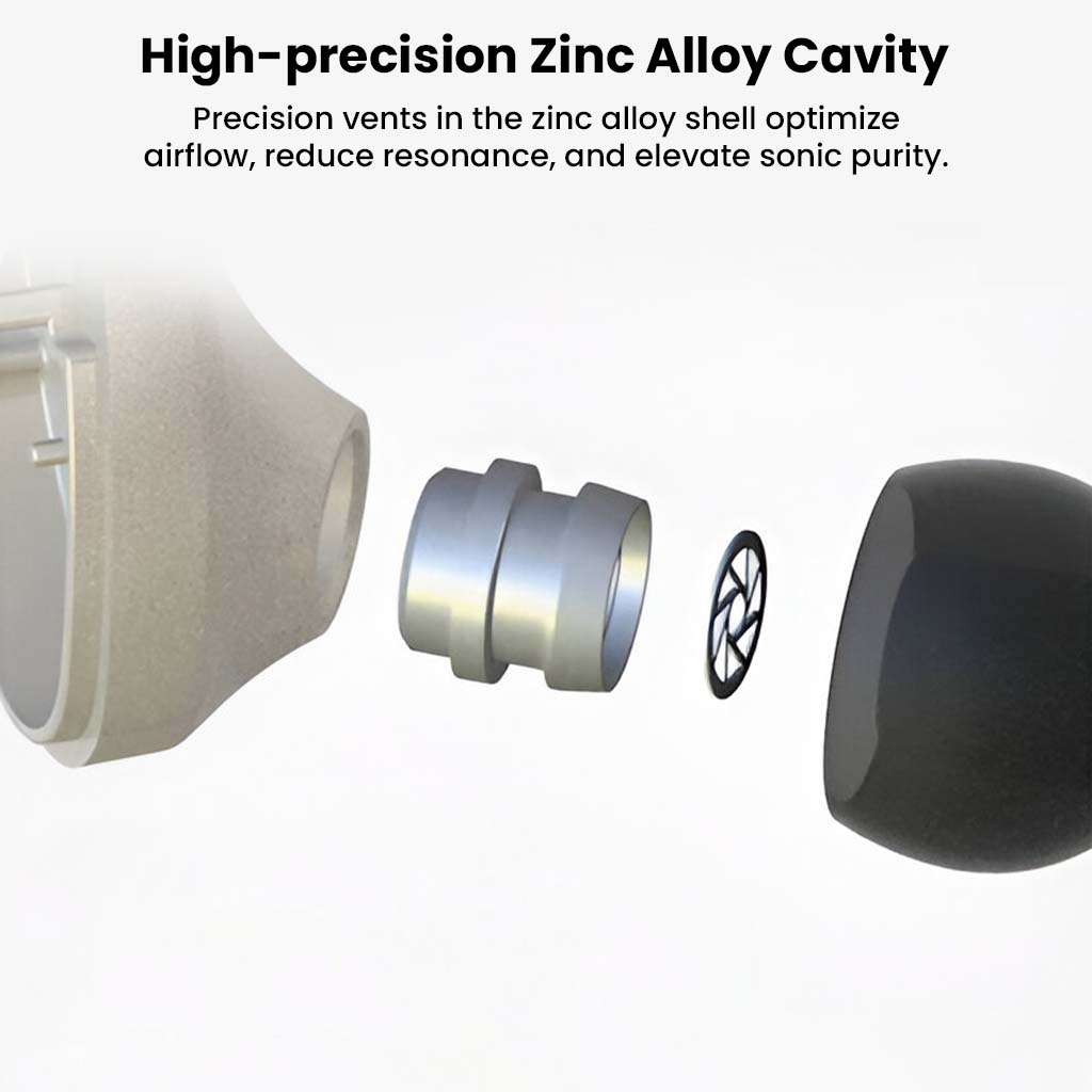Zinc alloy cavity with precision vents in SIVGA Que UTG IEM optimizes airflow and reduces resonance for pure sound.
