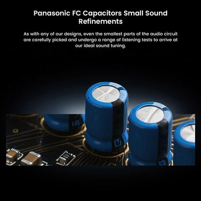 Close-up of Panasonic FC capacitors in Shanling CD80II CD Player, enhancing sound tuning and audio circuit precision for refined playback.