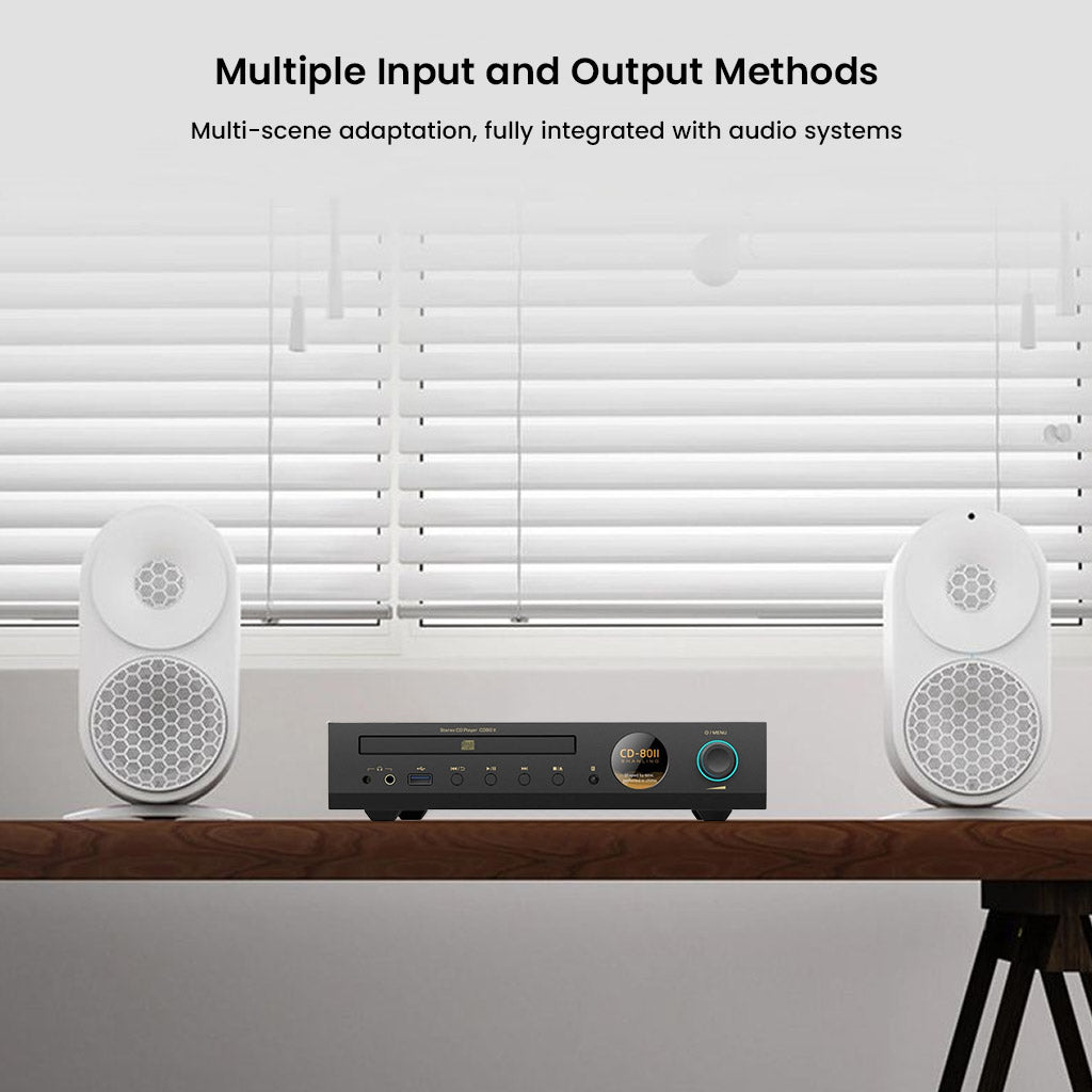 Shanling CD80II CD Player integrated into a desktop audio setup, showing compatibility with multiple input and output methods for flexible use.