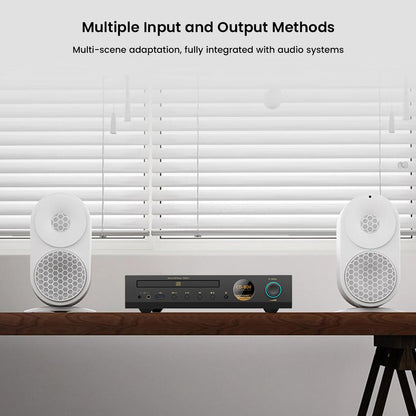 Shanling CD80II CD Player integrated into a desktop audio setup, showing compatibility with multiple input and output methods for flexible use.