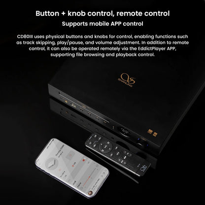 Shanling CD80II CD Player supports button, knob, and remote control with mobile app integration for flexible playback and navigation.