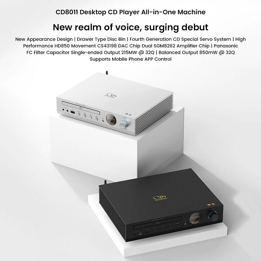 Shanling CD80II CD Player available in black and silver, featuring CS43198 DAC, SGM8262 amplifiers, and mobile app support for modern audio setups.