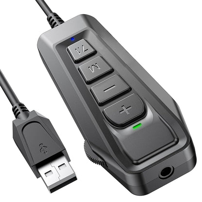 SIMGOT GEW1 USB Gaming Sound Card with 3.5mm jack and volume control buttons, ideal for immersive audio in gaming setups.