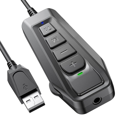SIMGOT GEW1 USB Gaming Sound Card with 3.5mm jack and volume control buttons, ideal for immersive audio in gaming setups.