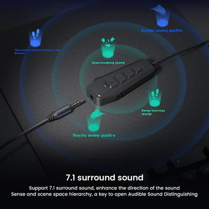 SIMGOT GEW1 USB Gaming Sound Card delivers 7.1 surround sound with directional audio cues for immersive and competitive gaming.
