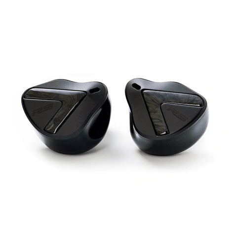 Softears RSV-MKII 5BA 4-Way Crossover IEMs with sleek black shells and carbon fiber faceplates, designed for high-end audio performance.