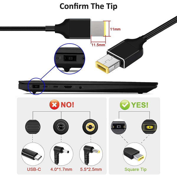 TECPHILE – 100W PD Charging Nylon Cable for Lenovo Laptop - 3