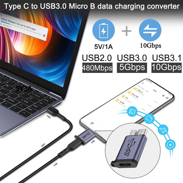TECPHILE - 10Gbps USB-C/USB-A to Micro B Data Transfer Converter - 11