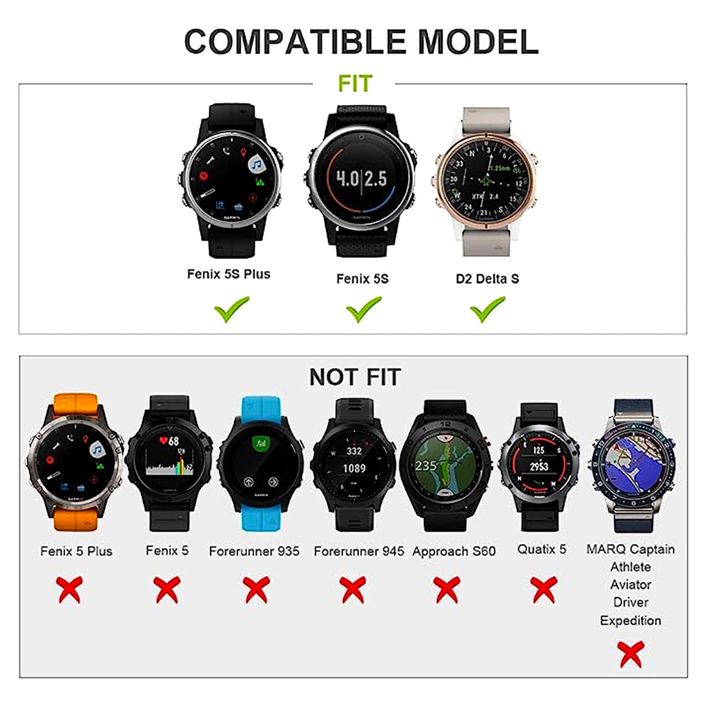 TECPHILE - 20mm Watch Band for Garmin Fenix 5S, 5S Plus