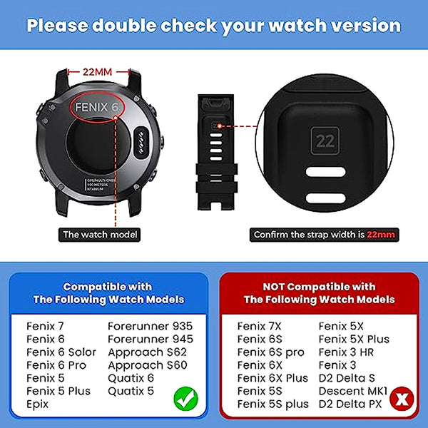 TECPHILE - 22mm Quickfit Garmin Silicon Watch Strap - 15