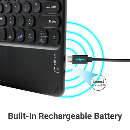 TECPHILE Wireless Keyboard with built-in rechargeable battery and micro-USB charging port for convenient power management.