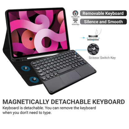 TECPHILE Wireless Keyboard shown magnetically detachable from tablet case, featuring scissor switch keys for silent typing.