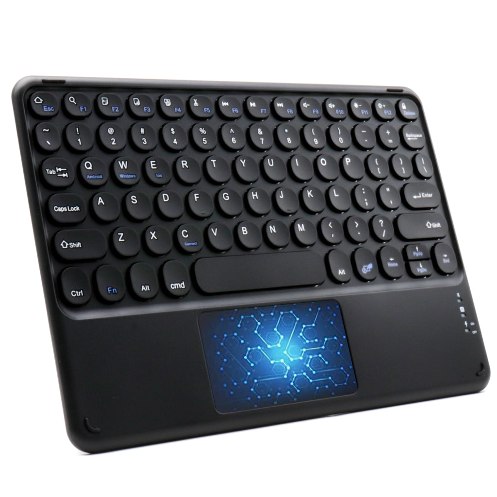 TECPHILE Keyboard - Wireless Bluetooth with touchpad and round keys, ideal for portable typing on tablets and laptops.