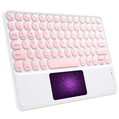 TECPHILE Wireless Keyboard in white and pink color variant with integrated touchpad, designed for portable Bluetooth use.