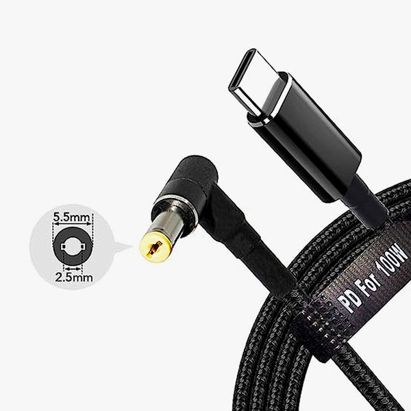 TECPHILE - 100W Type C PD to 5.5x2.5mm Laptop Cable - 5