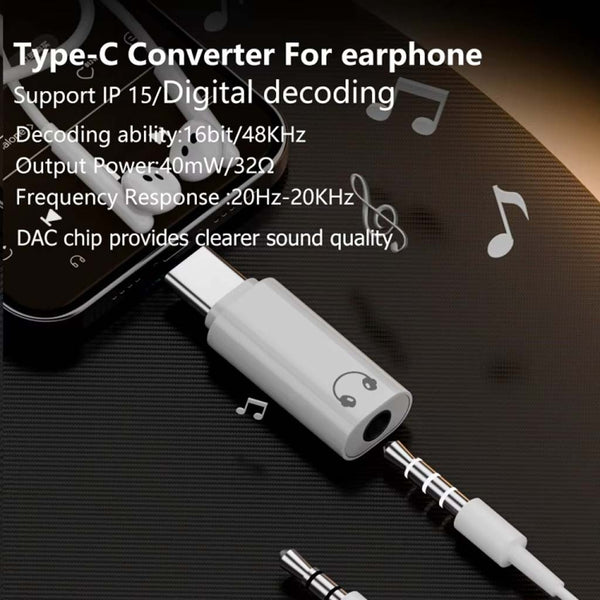 TECPHILE Type-C to 3.5mm Stereo Headphone Jack Adapter - 3