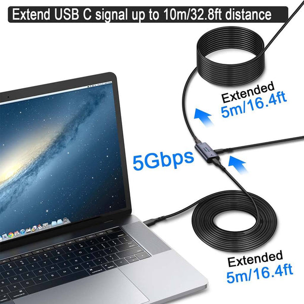 TECPHILE - Type C to USB A 3.2 Extender Adapter with 15W USB C Port - 2