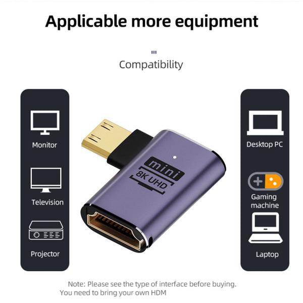TECPHILE - 8K UHD Right Angled Mini HDMI 2.1 to HDMI Adapter - 3