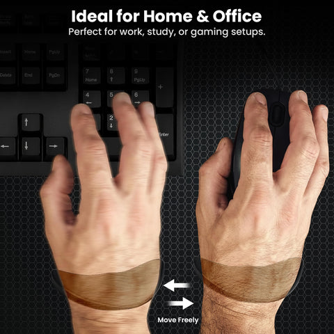 TECPHILE ergonomic wrist support pad shown in use with a mouse, ideal for home or office setups to enhance wrist comfort and mobility.