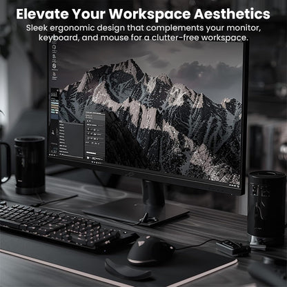 TECPHILE Wrist Support Pad enhances workspace aesthetics with sleek design, complementing monitor and keyboard for a clean setup.