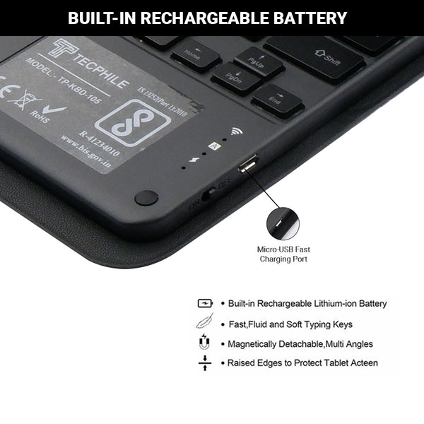 TECPHILE - PS209T Wireless Keyboard Case for iPad - 14