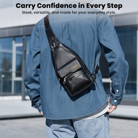 TECPHILE - Classic 2008 PU Leather Sling Bag With Adjustable Straps - 0