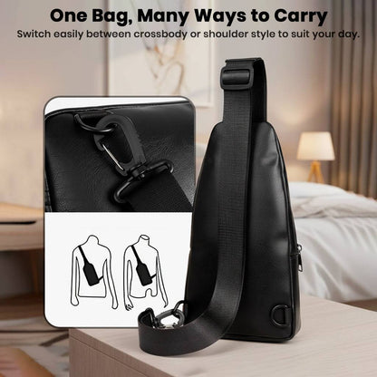 TECPHILE - Classic 2008 PU Leather Sling Bag With Adjustable Straps