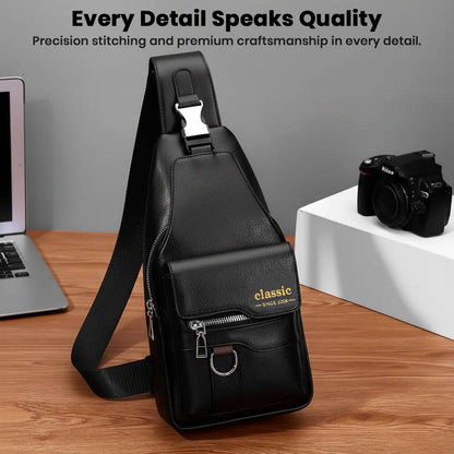 TECPHILE - Classic 2008 PU Leather Sling Bag With Adjustable Straps