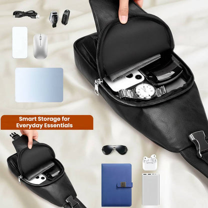 TECPHILE - Classic 2008 PU Leather Sling Bag With Adjustable Straps